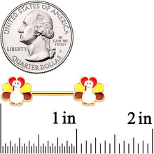 Load image into Gallery viewer, 14G 9/16 Gold Tone Turkey Thanksgiving Barbell Nipple Ring Set
