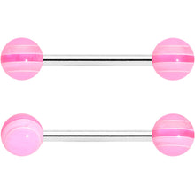 Load image into Gallery viewer, Clear Gem Rose Gold Tone Pink Heart Matte Barbell Tongue Ring Set of 4

