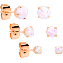 Load image into Gallery viewer, 20G White Faux Opal Rose Gold Tone 3mm 5mm Stud Earrings Set of 3
