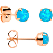 Load image into Gallery viewer, 20G Blue Faux Opal Rose Gold Tone 3mm 5mm Stud Earrings Set of 3
