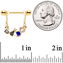 Load image into Gallery viewer, 14G 9/16 Clear CZ Gem Gold Tone Lovely Bee Dangle Nipple Ring Set
