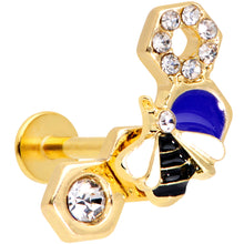 Load image into Gallery viewer, 16G 5/16 Clear CZ Gem Gold Tone Lovely Bee Labret Monroe Tragus
