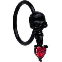 Load image into Gallery viewer, 18G 3/8 Red CZ Gem Heart Black Skull Halloween Nose Hoop

