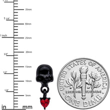 Load image into Gallery viewer, 18G 1/4 Red CZ Gem Heart Black Skull Halloween L Shape Nose Ring
