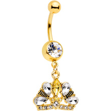 Load image into Gallery viewer, Clear CZ Gem Gold Tone Lavish Crown Dangle Belly Ring
