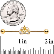 Load image into Gallery viewer, 14G Clear CZ Gem Gold Tone Lavish Crown Industrial Barbell 38mm

