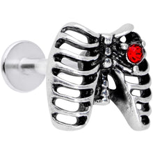 Load image into Gallery viewer, 16G 5/16 Red CZ Gem Heart Skeleton Ribs Halloween Labret Tragus
