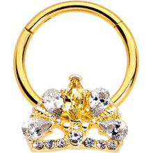 Load image into Gallery viewer, 16G 3/8 Clear CZ Gem Gold Tone Lavish Crown Hinged Segment Ring
