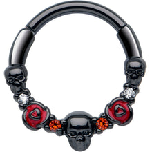 Load image into Gallery viewer, 16G 3/8 Red Clear CZ Gem Black Skull Halloween Hinged Segment Ring
