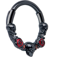 Load image into Gallery viewer, 16G 3/8 Red Clear CZ Gem Black Skull Halloween Hinged Segment Ring
