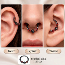 Load image into Gallery viewer, 16G 3/8 Red Clear CZ Gem Black Skull Halloween Hinged Segment Ring
