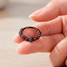 Load image into Gallery viewer, 16G 3/8 Red Clear CZ Gem Black Skull Halloween Hinged Segment Ring
