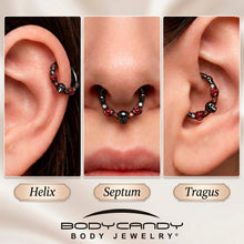 Load image into Gallery viewer, 16G 3/8 Red Clear CZ Gem Black Skull Halloween Hinged Segment Ring
