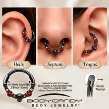 Load image into Gallery viewer, 16G 3/8 Red Clear CZ Gem Black Skull Halloween Hinged Segment Ring

