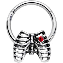 Load image into Gallery viewer, 16G 3/8 Red CZ Gem Heart Skeleton Halloween Hinged Segment Ring
