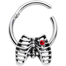 Load image into Gallery viewer, 16G 3/8 Red CZ Gem Heart Skeleton Halloween Hinged Segment Ring
