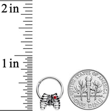 Load image into Gallery viewer, 16G 3/8 Red CZ Gem Heart Skeleton Halloween Hinged Segment Ring
