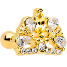 Load image into Gallery viewer, 16G 1/4 Clear CZ Gem Gold Tone Lavish Crown Cartilage Earring
