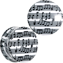 Load image into Gallery viewer, Black White Acrylic Music Notes Double Flare Plug Set
