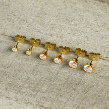 Load image into Gallery viewer, 20G Aurora CZ Gem Gold Tone 3mm to 5mm Post Stud Earring Set of 3
