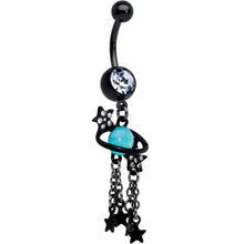 Load image into Gallery viewer, Clear Blue Gem Black Saturn Stars Dangle Belly Ring
