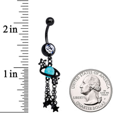 Load image into Gallery viewer, Clear Blue Gem Black Saturn Stars Dangle Belly Ring
