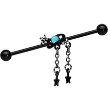 Load image into Gallery viewer, 14G Clear Blue Gem Black Saturn Stars Industrial Barbell 38mm
