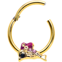 Load image into Gallery viewer, 16G 3/8 Purple Gem Gold Tone Dainty Dolphin Hinged Segment Ring
