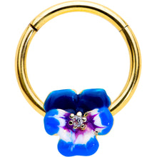 Load image into Gallery viewer, 16G 3/8 Clear CZ Gem Gold Tone Spring Flower Hinged Segment Ring
