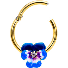 Load image into Gallery viewer, 16G 3/8 Clear CZ Gem Gold Tone Spring Flower Hinged Segment Ring
