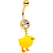 Load image into Gallery viewer, Clear Gem Gold Tone Yellow Easter Chick Dangle Belly Ring
