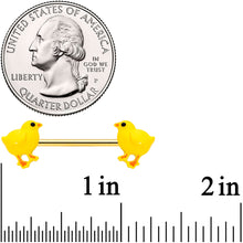 Load image into Gallery viewer, 14G 9/16 Gold Tone Yellow Easter Chick Barbell Nipple Ring Set
