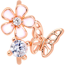 Load image into Gallery viewer, 20G 5/16 Clear CZ Gem Rose Gold Tone Butterfly Flower Nose Hoop
