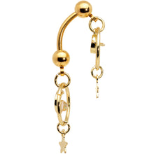 Load image into Gallery viewer, White Synthetic Opal Gold Tone Saturn Moon Double Mount Belly Ring
