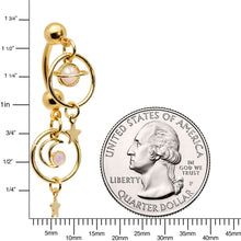 Load image into Gallery viewer, White Synthetic Opal Gold Tone Saturn Moon Double Mount Belly Ring
