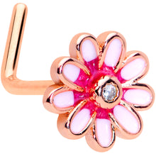 Load image into Gallery viewer, 20G 7mm Clear Gem Rose Gold Tone Pink Flower L Shaped Nose Ring
