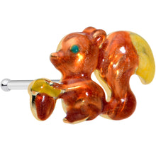 Load image into Gallery viewer, 20G 1/4 Brown Happy Squirrel Acorn Nose Bone
