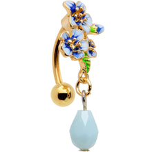 Load image into Gallery viewer, Gold Tone White Blue Flower Bauble Dangle Top Mount Belly Ring
