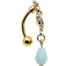 Load image into Gallery viewer, Gold Tone White Blue Flower Bauble Dangle Top Mount Belly Ring
