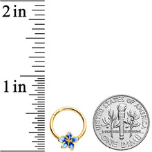 Load image into Gallery viewer, 16G 3/8 Gold Tone White Blue Flower Hinged Segment Ring
