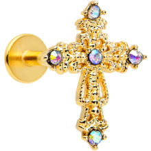 Load image into Gallery viewer, 16G 5/16 Aurora Gem Gold Tone Elegant Cross Labret Monroe Tragus
