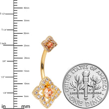 Load image into Gallery viewer, Yellow Clear CZ Gem Gold Tone Rhombus Royale Double Mount Belly Ring
