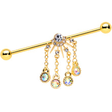 Load image into Gallery viewer, 14G Clear CZ Gem Gold Tone Elegant Dangle Industrial Barbell 38mm
