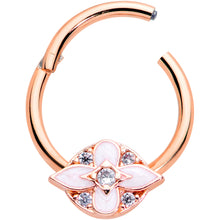 Load image into Gallery viewer, 16G 3/8 Clear CZ Gem Rose Gold Hue Pink Cross Hinged Segment Ring
