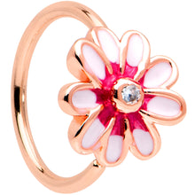 Load image into Gallery viewer, 20G 5/16 Clear Gem Rose Gold Tone Pink Flower Nose Hoop
