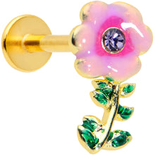 Load image into Gallery viewer, 16G 5/16 Purple CZ Gem Gold Tone Pink Flower Labret Monroe Tragus
