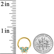 Load image into Gallery viewer, 16G 3/8 Gold Tone Green Inlay Butterfly Hinged Segment Ring
