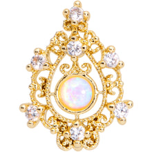 Load image into Gallery viewer, 20G 1/4 White Synthetic Opal Gold Tone Scrolling Oval Nose Bone
