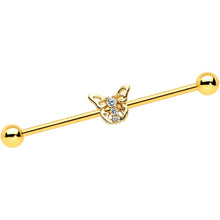 Load image into Gallery viewer, 14G Clear CZ Gem Gold Tone Open Butterfly Industrial Barbell 38mm
