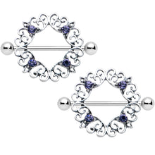 Load image into Gallery viewer, 14G 9/16 Purple Gem Filigree Valentines Day Nipple Shield Set
